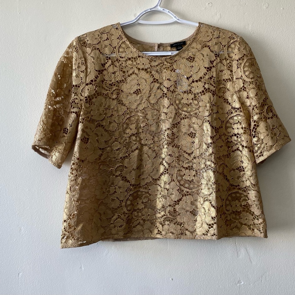 Ann Taylor Gold Lace Blouse size S NWT